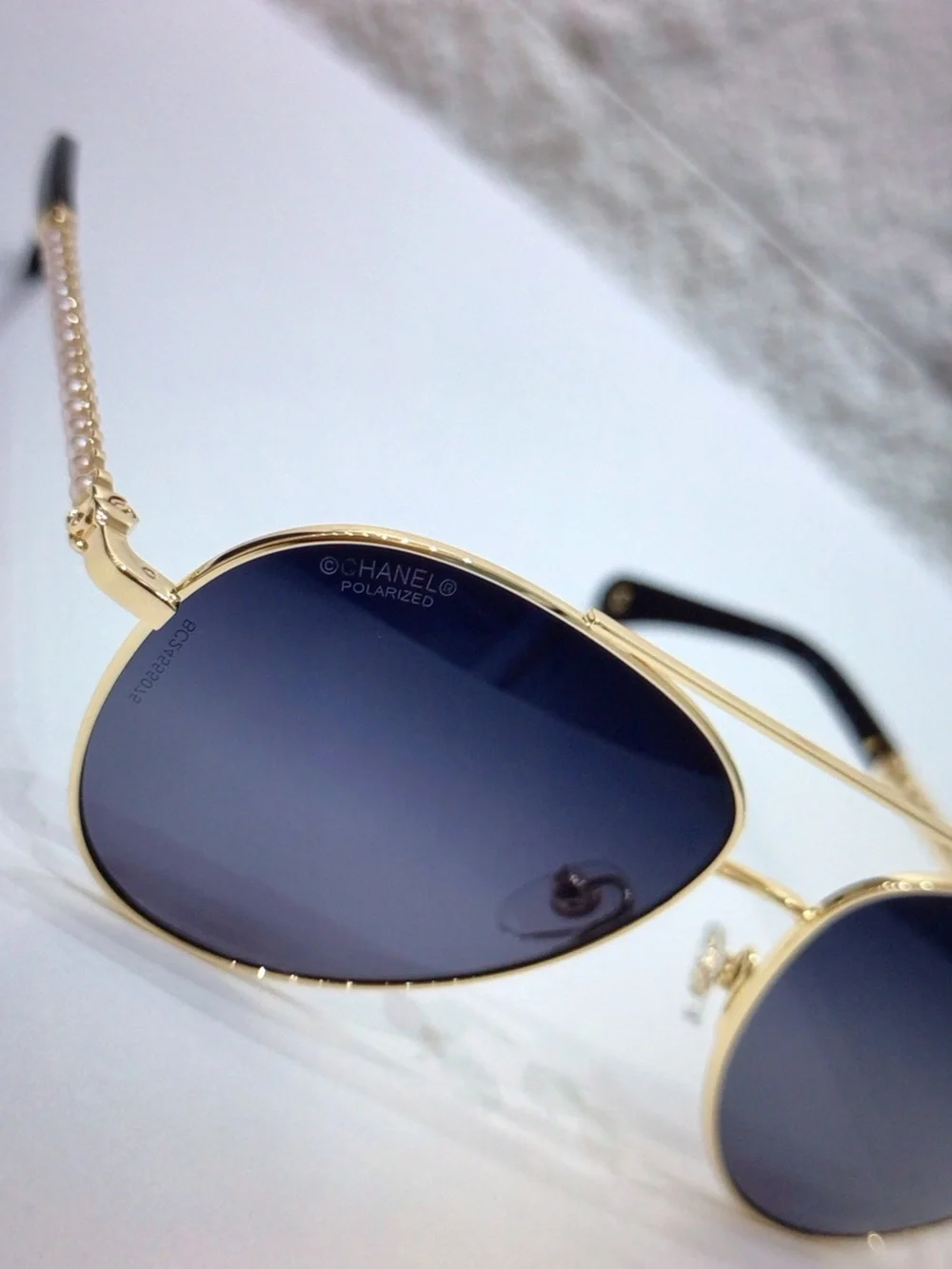 Auth CHANEL Gold Frame Sunglasses with Gradient Black Lenses